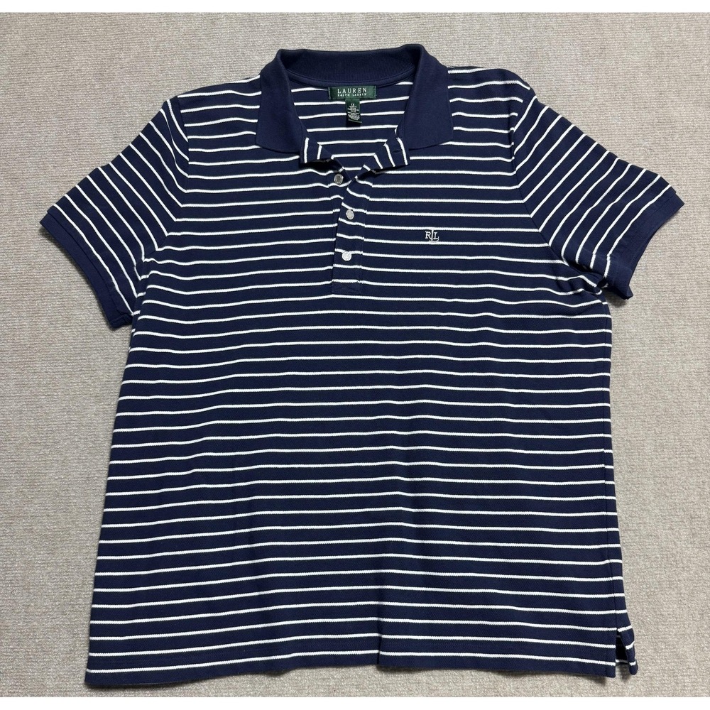 Lauren Ralph Lauren Polo Shirt Mens 1X Navy White Striped Short Sleeve RL Logo
